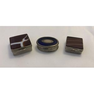 Three pill boxes, comprising oval 800 silver and enamel box and…