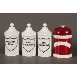 19th century French porcelain apothecary jars, set of three, of…