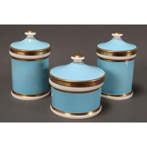 Set of three Kirkham Pottery apothecary jars, of cylindrical…