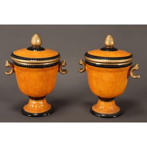 Pair of Italian faux marble porcelain urns, in faux marble…