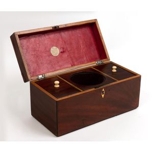 A George IV mahogany and satinwood tea caddy, with a bone…