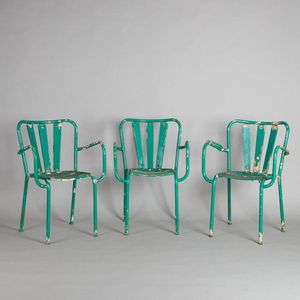 A set of three French Cafe chairs, great patina, height 79 cm,…