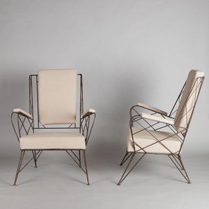 A pair of wire framed French outdoor chairs, beautifully…