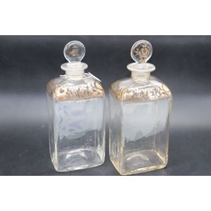 Pair of Victorian glass decanters, decorated with hand painted…