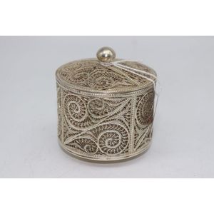 Filigree lidded trinket box silver filigree, cylindrical lidded…