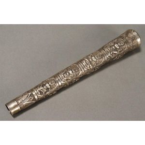 Burmese Silver Parasol Handle with Deity Panels - Zother - Oriental