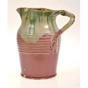 Large Remued drip glazed and ribbed jug, with branch handle,…