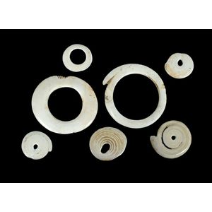 7 Papuan Gulf bride price. Two clam shell rings and currency.…