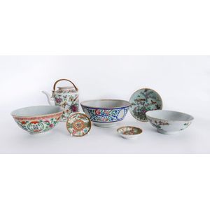 Three Chinese porcelain bowls, Canton ware teapot, two sauce…