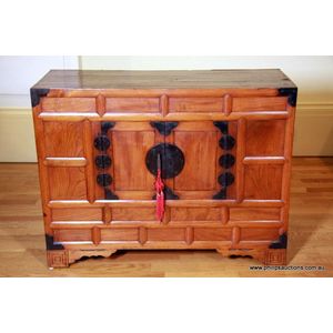 Japanese 19th Century Meiji Period Red Cabinet with Sliding Doors and  Drawers