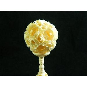 Chinese Ivory Dragon Puzzle Ball on Stand - Ivory - Oriental