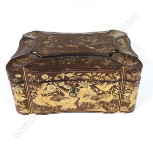 A Victorian papier mache jewellery box, the domed lid decorated…