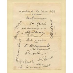 1938 Australian Team, official team sheet with 17 signatures…