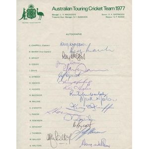 1977 Australian Team to England, official team sheet with 17…