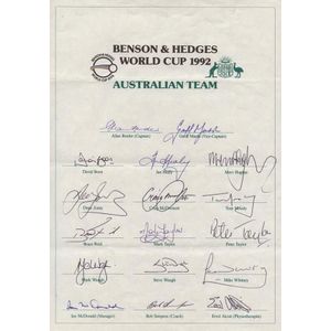 1992 Australian Team to World Cup, official team sheet with 17…