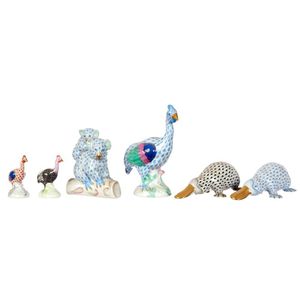 A collection of six Herend figures, two platypus, three…