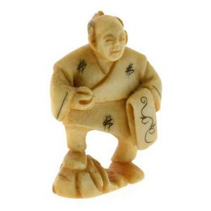 Signed Ivory Netsuke of Man with Tanagui - Netsuke - Oriental