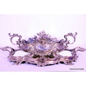 A large French Silver-Plated jardiniere on a mirrored stand,…