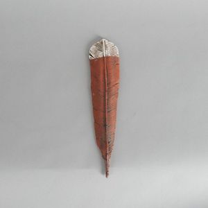 A fern flat pottery huia feather ceramic wall hanging, in…