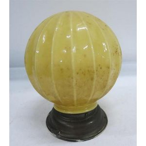An Art Deco glass pale yellow Flutted light shade with brass…