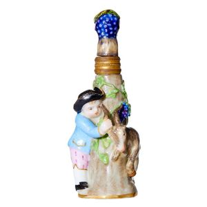A rare Meissen scent bottle, moulded with scene of boy holding…