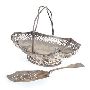 Antique Silver Cake Basket and Slide Set - Baskets - Silver