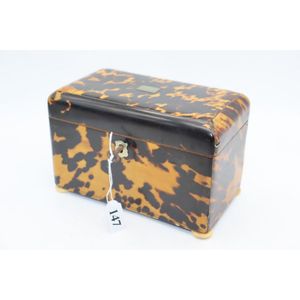 19th century. Tortoise shell tea caddy, two sectional…