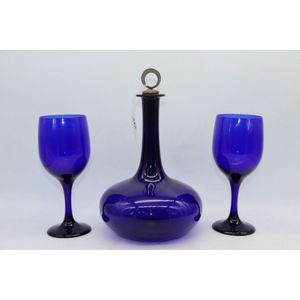 Victorian Bristol blue decanter and glasses, deep Bristol blue…
