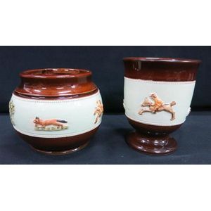 An English Bourne Denby Derby 'Tally Ho' tankard & a lidded jar,&hellip;