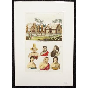 New Zealand Maori coloured print engraving depicting early…