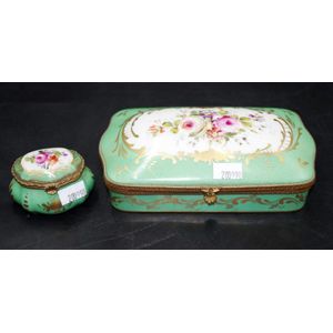 Two antique French porcelain lidded trinket box with hand…
