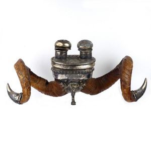 A late 19th/early 20th century desk standish, the two curling…