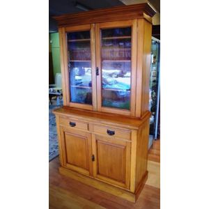 Edwardian Pine Glass Door Bookcase with Cabinet - Bookcases - Furniture