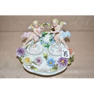 19th century Sitzendorf porcelain desk ink set decorated with…