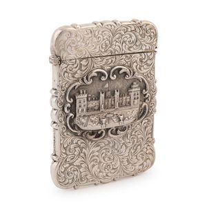 Vintage English Sterling Silver Card Case Engraved with Puzzle Monogram  CPH or HCP Birmingham, Cornelius Saunders