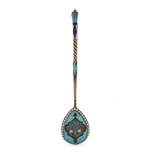 A superb Imperial Russian gilded silver and enamel spoon,…