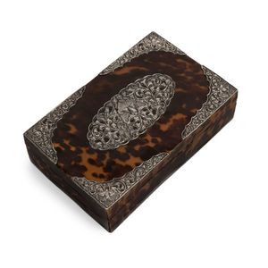 An antique box, tortoiseshell with fine silver mounts and cedar…