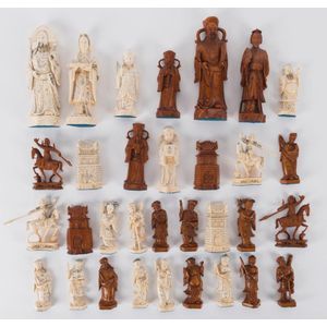 A Chinese ivory chess set (32 pieces), early to mid 20th…