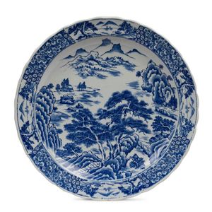 Japenese Arita Ware Blue and White Charger with Pink shops White Chrysanthemums Plate