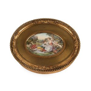 An antique French oval jewellery casket, gilt bronze with…