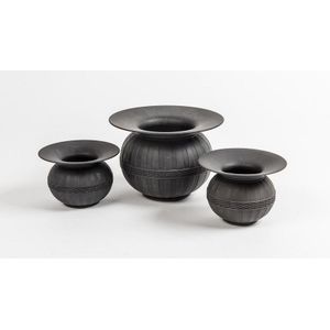 Three Wedgewood black basalt porcelain spittoons, English, 19th…