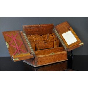 Victorian oak correspondence compendium. Slope front, with…