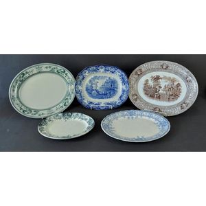 Five various Victorian meat platters. Pictorial & floral&hellip;