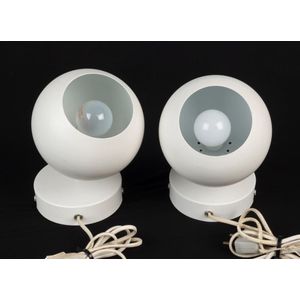 A pair of white metal wall mounted bedside lights, note: Plugs…