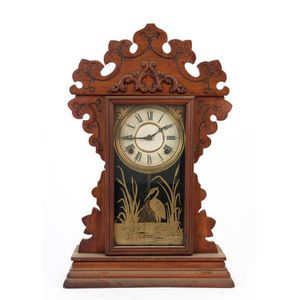 Antique Sessions Mantel Clock with Green Pillars and Floral Face