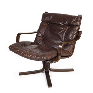 Scandinavian Leather Armchair with Dark Stained Frame - Scandinavian ... - Scandinavian Brown Leather Armchair For Foyer