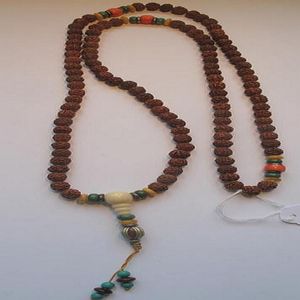 Chinese carved coral, turquoise, seed necklace