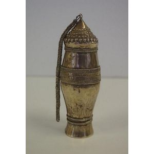 Antique Indian silver betel nut canister with hammered finish,…
