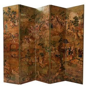 A five-panel screen, covered with 18th century hand painted&hellip;
