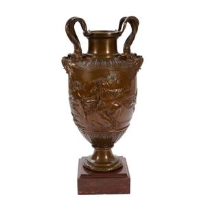 A large neo-classical patinated bronze urn, after Clodion, by…